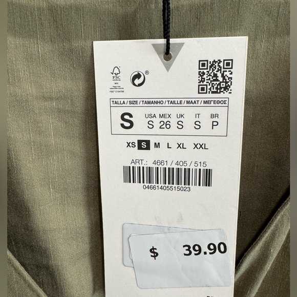 Zara olive green, Long sleeve,  linen tie back crop top - Picture 6 of 7